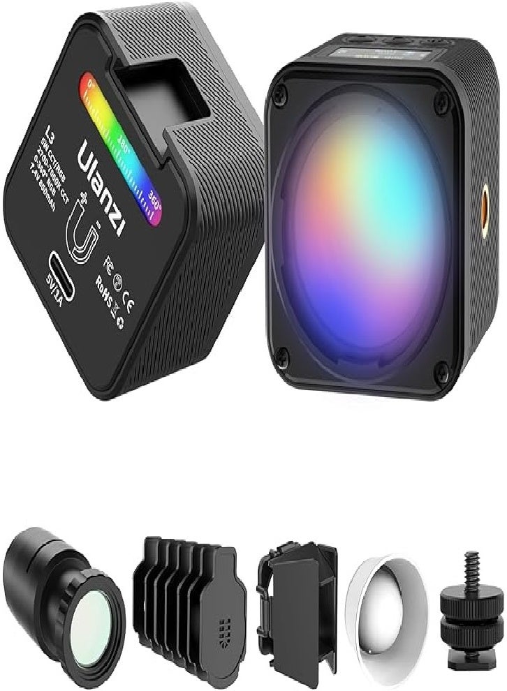 يولانزي مصباح فيديو LED L3 RGB، مجموعة إضاءة كاميرا مغناطيسية 2700-7000 كلفن، إضاءة تصوير فوتوغرافي قابلة للتعتيم مع مظلة شمسية للهواتف الذكية وكاميرات الحركة وكاميرات DSLR - Image 1