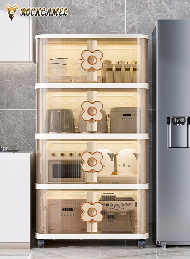 ROCKCAMEL خزانة تخزين متعددة الوظائف قابلة للطي، ذات صناديق بلاستيكية قابلة للتراص بأربع طبقات، مجهزة بعجلات متعددة الاتجاهات وأبواب شفافة، تُستخدم لتخزين الألعاب أو كخزانة للوجبات الخفيفة أو رف للكتب، مناسبة للمكتب المنزلي (60×36×118 سم). - Image 3