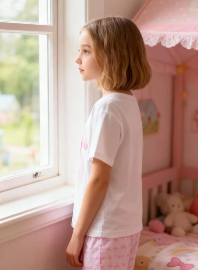 Take Two Girls Bow Print Top and Shorts Pyjama Set