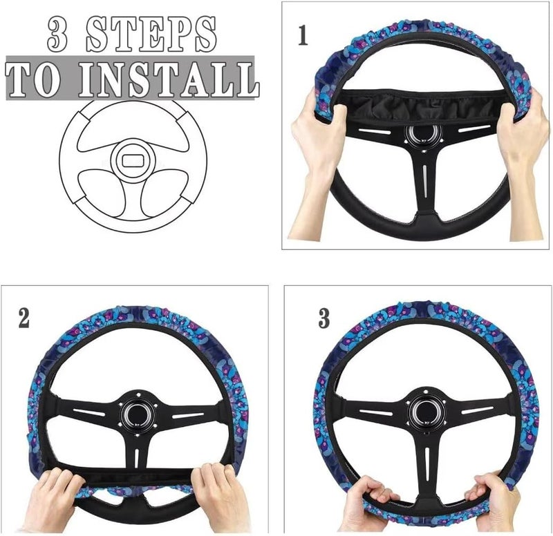Car Steering Wheel Cover for Women and Men,Non-Slip Breathable Steering Wheel,Universal 14.5"-15" Fit for Cars and SUVs(Blue Datura Petals) - Image 5