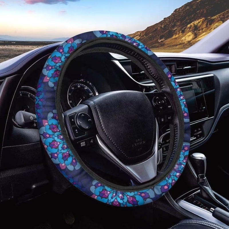 Car Steering Wheel Cover for Women and Men,Non-Slip Breathable Steering Wheel,Universal 14.5"-15" Fit for Cars and SUVs(Blue Datura Petals) - Image 1