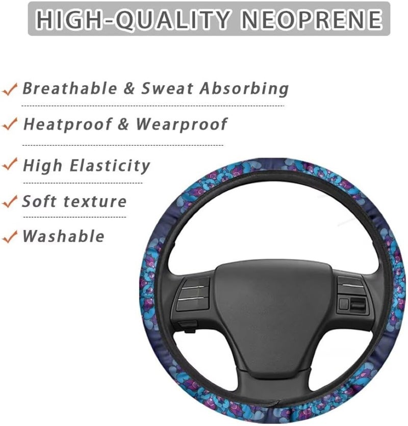 Car Steering Wheel Cover for Women and Men,Non-Slip Breathable Steering Wheel,Universal 14.5"-15" Fit for Cars and SUVs(Blue Datura Petals) - Image 4
