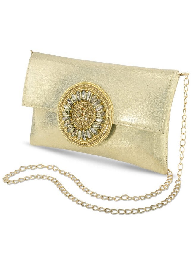 Peora Gold-Toned Textured Purse Clutch for women (C32G) - Image 4