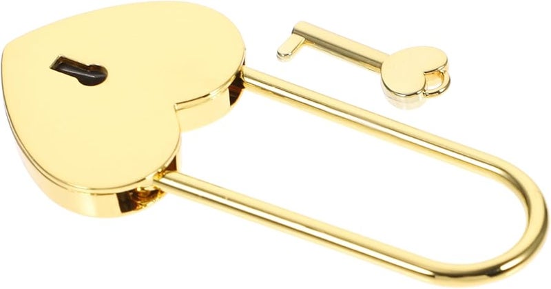 قفل ذهبي على شكل قلب مع مفتاح لصناديق المجوهرات والمذكرات والحقائب والتخزين - Image 1