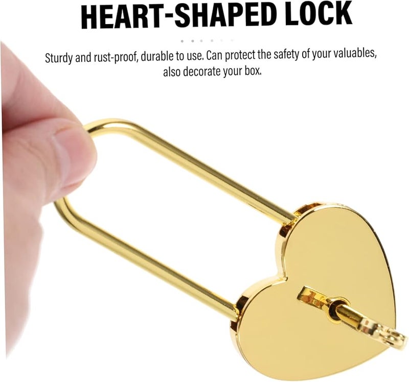 قفل ذهبي على شكل قلب مع مفتاح لصناديق المجوهرات والمذكرات والحقائب والتخزين - Image 4