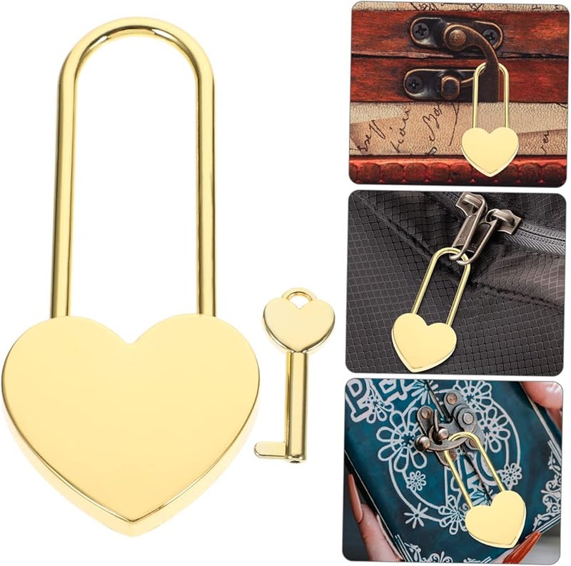 قفل ذهبي على شكل قلب مع مفتاح لصناديق المجوهرات والمذكرات والحقائب والتخزين - Image 5