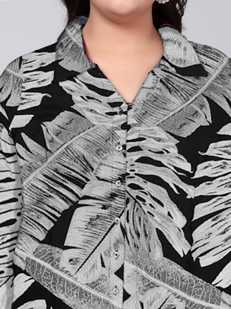 Indietoga Women's Plus Size Rayon Longline Regular Fit Shirt Tops (P10001496_Black Printed_5Xl) - Image 3