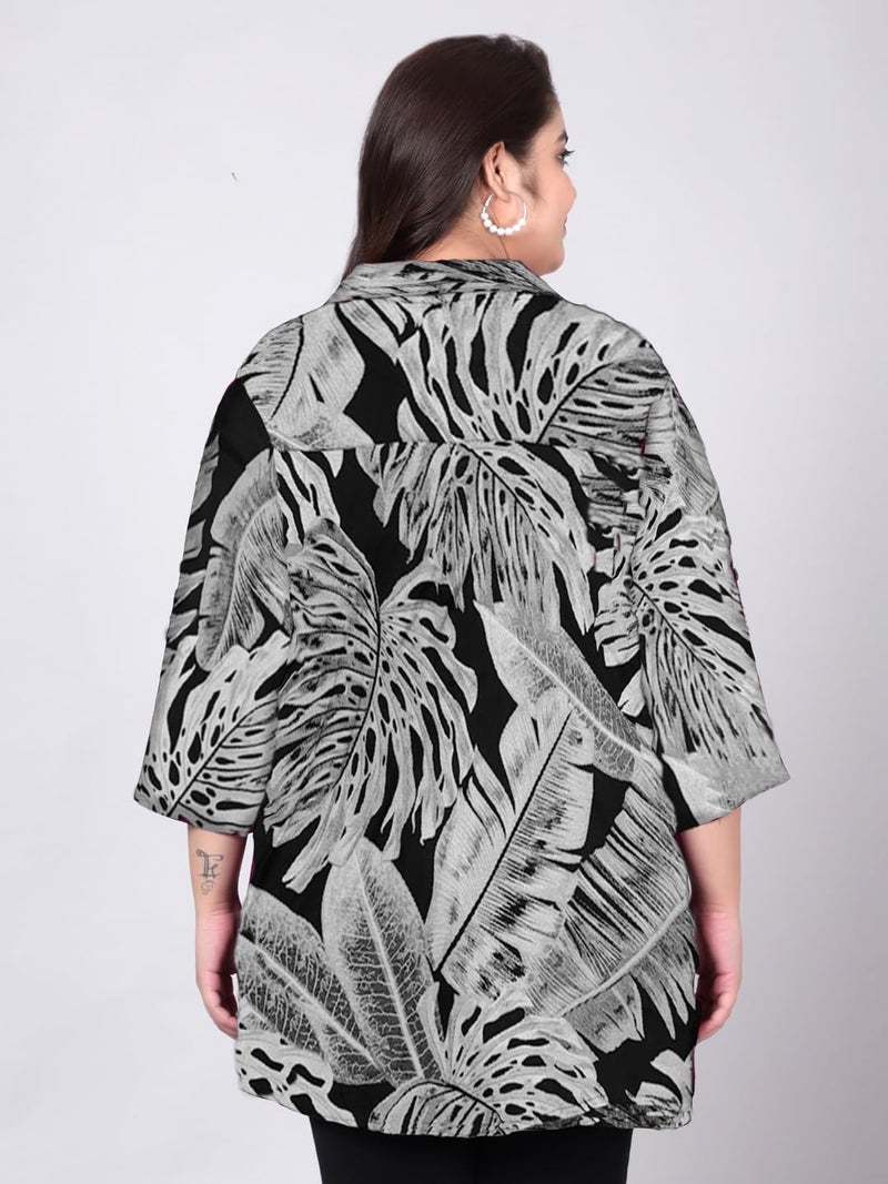 Indietoga Women's Plus Size Rayon Longline Regular Fit Shirt Tops (P10001496_Black Printed_5Xl) - Image 4