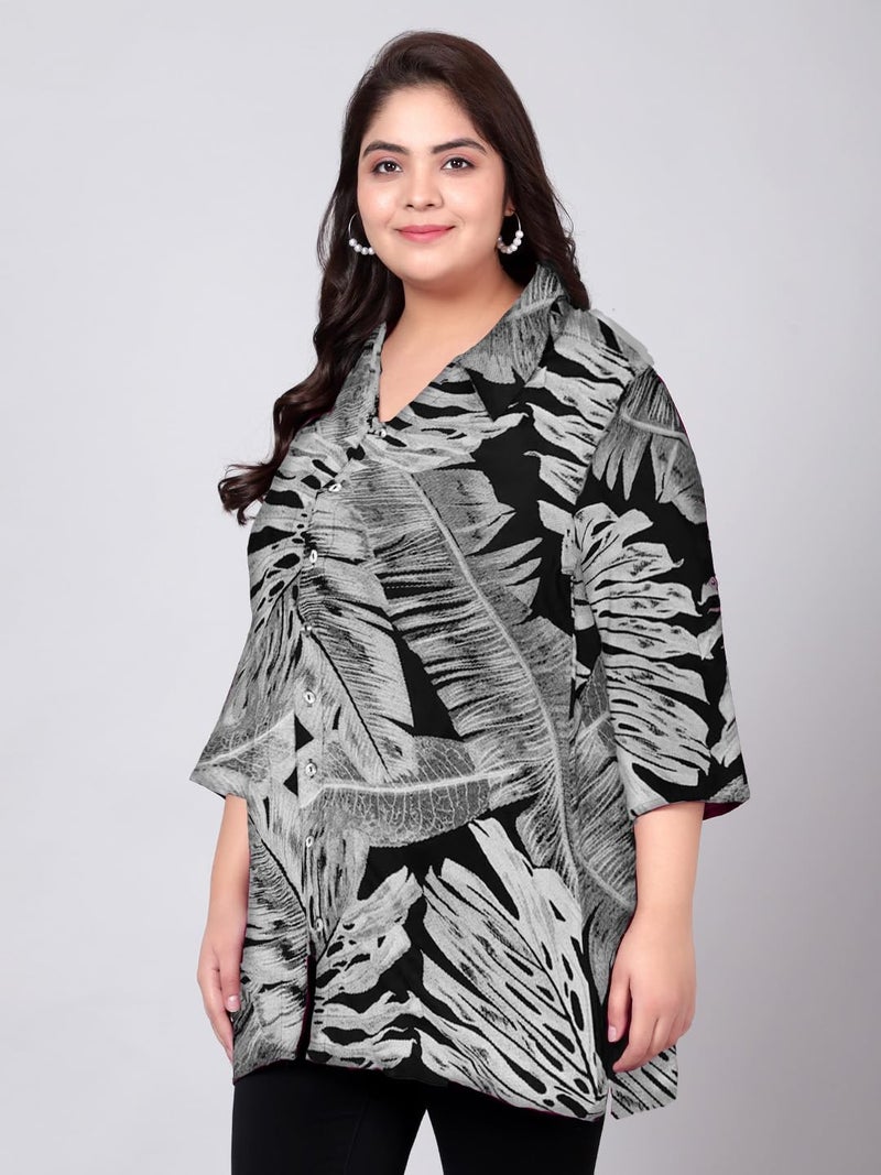 Indietoga Women's Plus Size Rayon Longline Regular Fit Shirt Tops (P10001496_Black Printed_5Xl) - Image 5