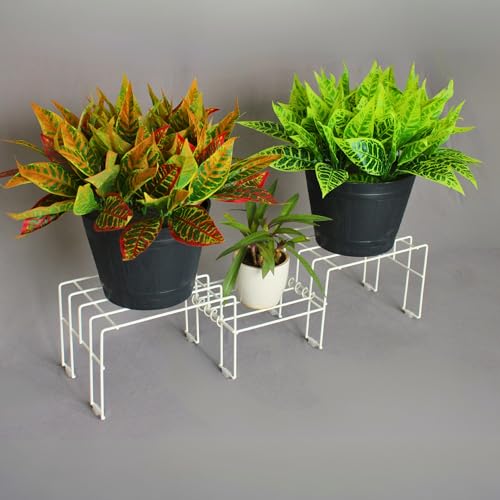 Meshable Moso 3 Tiered Plant Stand for Balcony and Living Room Made with Metal, Elegant Design and Rust Free Decorative Pot Stand for Indoor & Outdoor - White (Set of 1) - Image 1