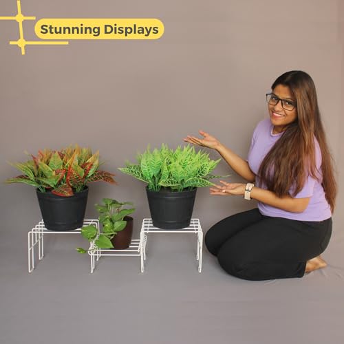 Meshable Moso 3 Tiered Plant Stand for Balcony and Living Room Made with Metal, Elegant Design and Rust Free Decorative Pot Stand for Indoor & Outdoor - White (Set of 1) - Image 4