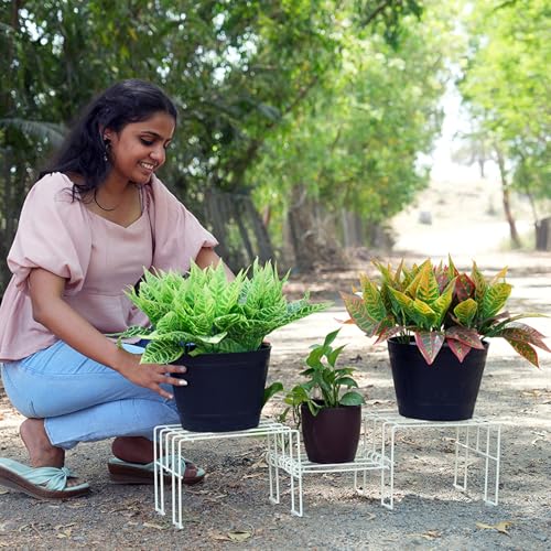 Meshable Moso 3 Tiered Plant Stand for Balcony and Living Room Made with Metal, Elegant Design and Rust Free Decorative Pot Stand for Indoor & Outdoor - White (Set of 1) - Image 3