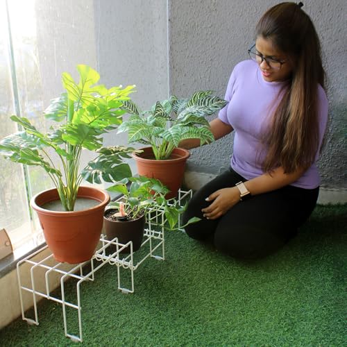 Meshable Moso 3 Tiered Plant Stand for Balcony and Living Room Made with Metal, Elegant Design and Rust Free Decorative Pot Stand for Indoor & Outdoor - White (Set of 1) - Image 2
