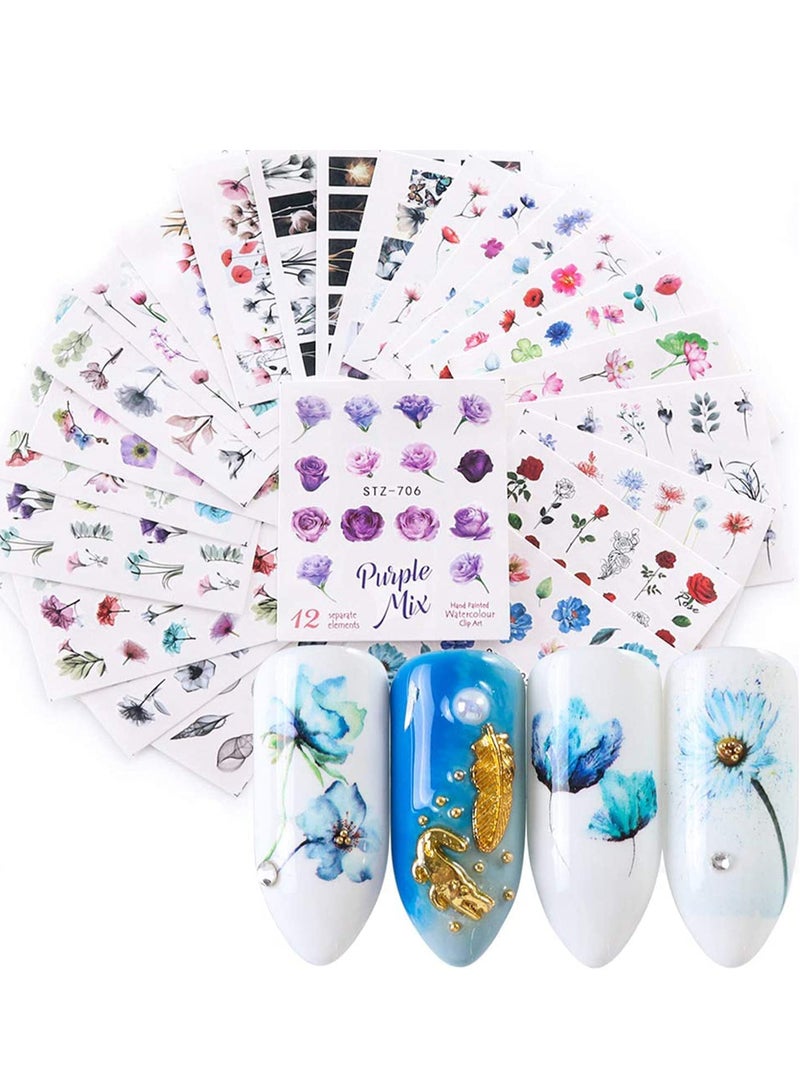 Nail Stickers for Art Flowers erfly Water Transfer Decals Decorations for Supply Watermark DIY Colorful Foils for Nails Design Manicure Tips - Image 1