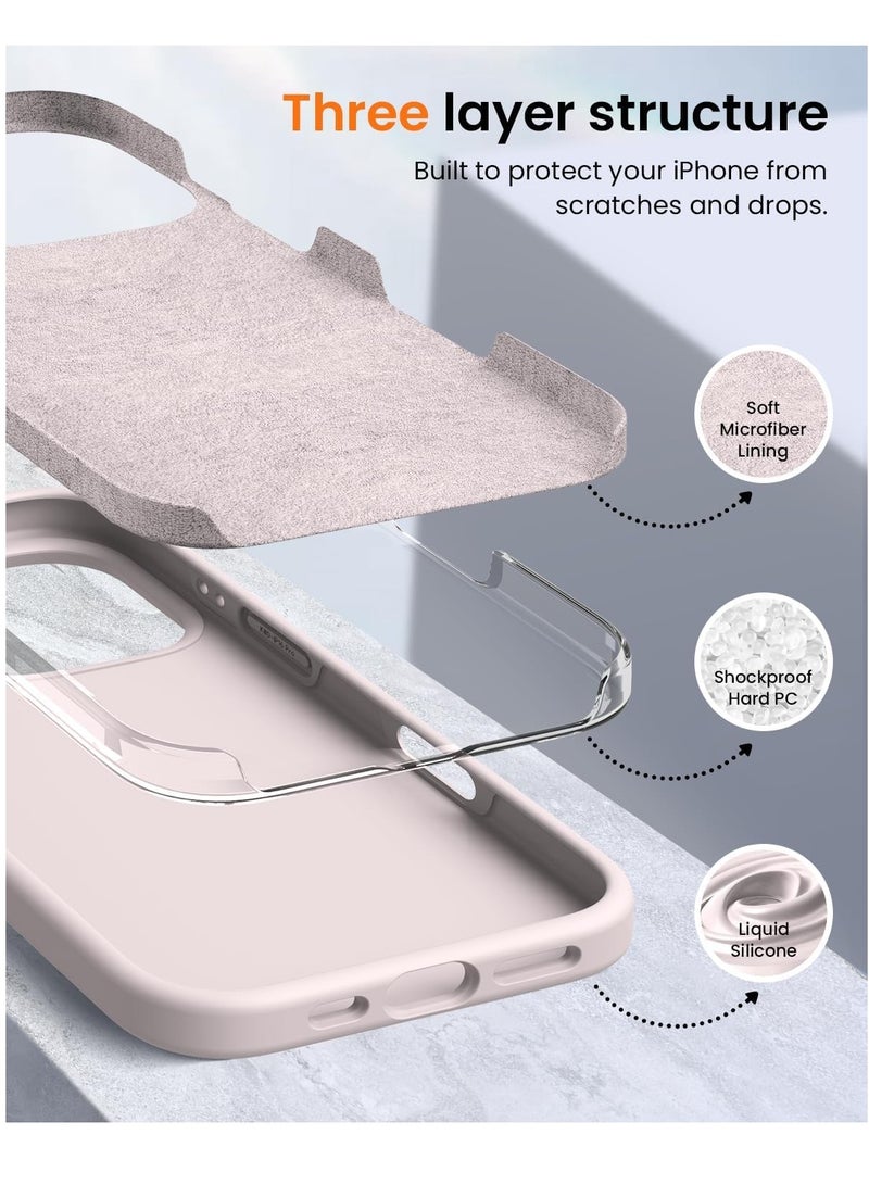 Premium Soft Silicone Case for iPhone 16 Pro Max - Silky Soft Touch Full-Body Protective Bumper in Grey Pink - Image 4