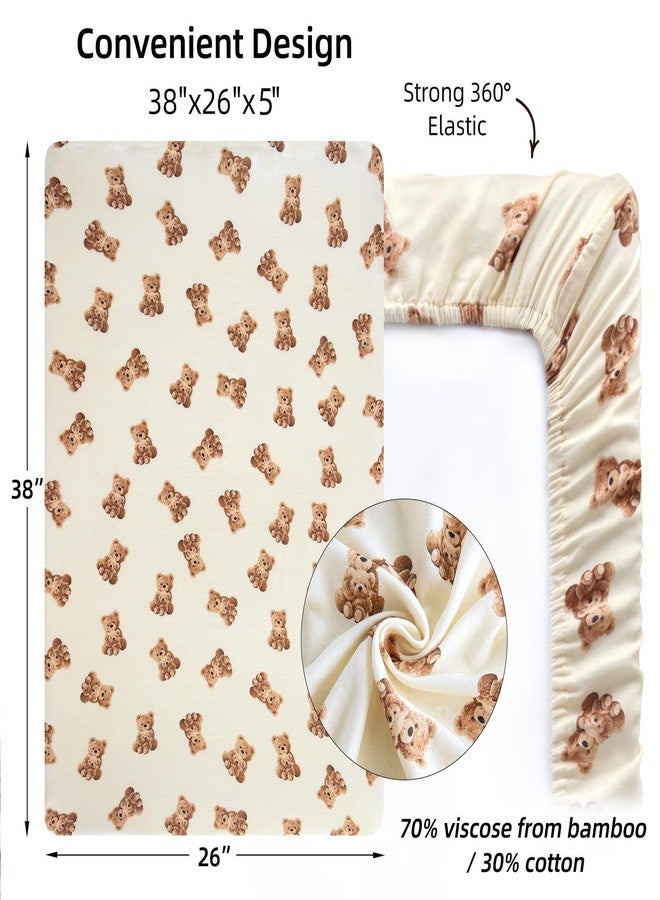 LifeTree Crib Sheets for Baby Unisex - Muslin Fitted Crib Sheets Toddler Bed Sheet, 70% Viscose from Bamboo and 30% Cotton, Fits Mini Crib & Pack and Play Playard, Bear, 26in x 38in - Image 3