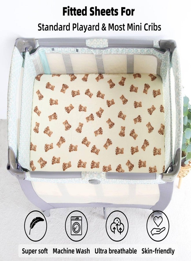 LifeTree Crib Sheets for Baby Unisex - Muslin Fitted Crib Sheets Toddler Bed Sheet, 70% Viscose from Bamboo and 30% Cotton, Fits Mini Crib & Pack and Play Playard, Bear, 26in x 38in - Image 2