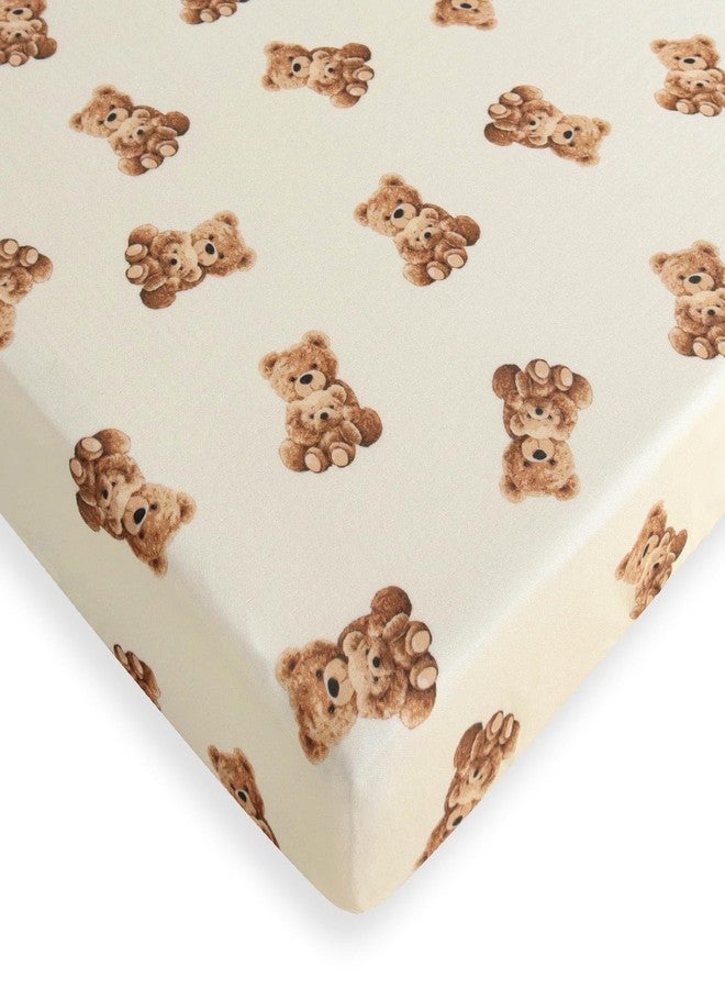 LifeTree Crib Sheets for Baby Unisex - Muslin Fitted Crib Sheets Toddler Bed Sheet, 70% Viscose from Bamboo and 30% Cotton, Fits Mini Crib & Pack and Play Playard, Bear, 26in x 38in - Image 1