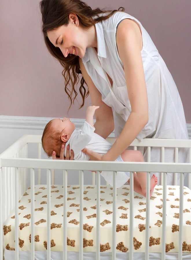 LifeTree Crib Sheets for Baby Unisex - Muslin Fitted Crib Sheets Toddler Bed Sheet, 70% Viscose from Bamboo and 30% Cotton, Fits Mini Crib & Pack and Play Playard, Bear, 26in x 38in - Image 5