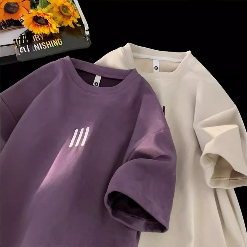 Suede 2024 American Style Heavy T-Shirt Men'S Fashion Brand Summer High Street Oversize Half Sleeve Vintage Embroidered Short Sleeve - Image 4