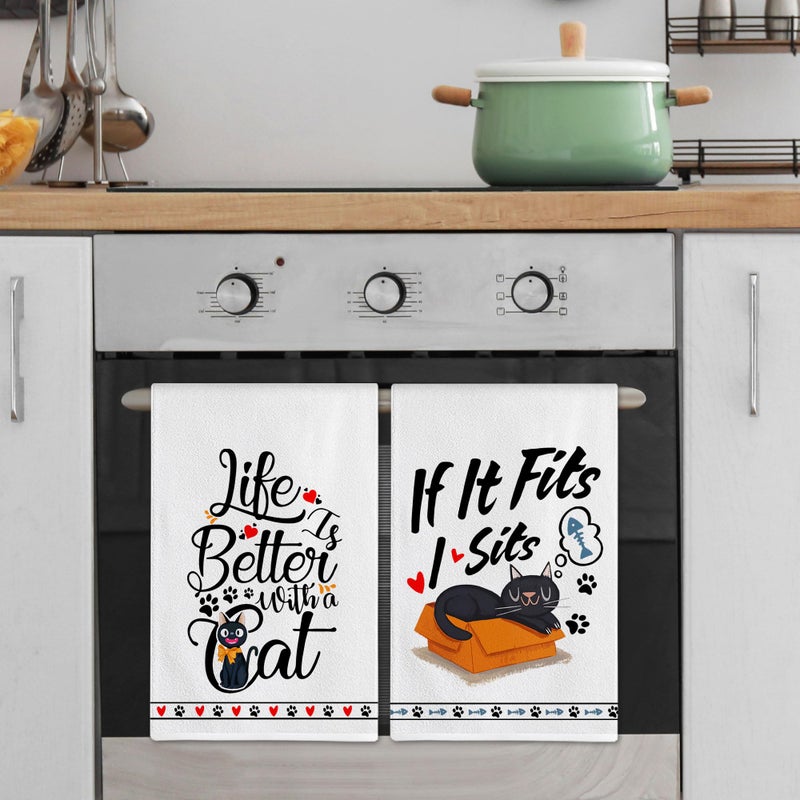 Hexagram Cat Lover Gifts for Women  Funny Cat Kitchen Towels Set of 4  Cat Mom Gifts  Cat Hand Towels for Kitchen  Housewarming Cat Dish Towels Gifts for Cat Lover  Cute Cat Tea Towels Home Decor - Image 5