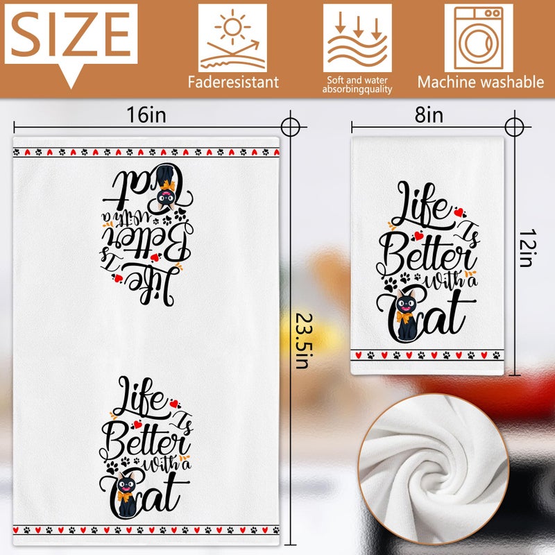 Hexagram Cat Lover Gifts for Women  Funny Cat Kitchen Towels Set of 4  Cat Mom Gifts  Cat Hand Towels for Kitchen  Housewarming Cat Dish Towels Gifts for Cat Lover  Cute Cat Tea Towels Home Decor - Image 2