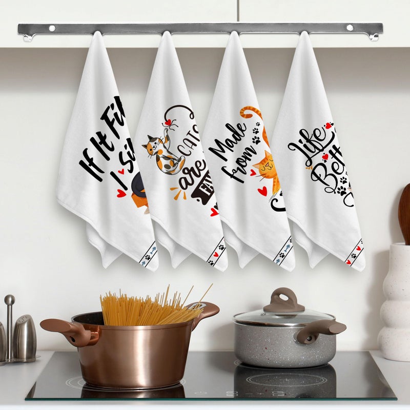 Hexagram Cat Lover Gifts for Women  Funny Cat Kitchen Towels Set of 4  Cat Mom Gifts  Cat Hand Towels for Kitchen  Housewarming Cat Dish Towels Gifts for Cat Lover  Cute Cat Tea Towels Home Decor - Image 4