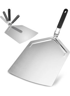 Premify Large Pizza Peel 14 Inch Stainless Steel Turning Pizza Paddle For Baking With Folding Handle For Indoor &AndOutdoor Pizza Oven - Lightweight Pizza Turning Peels For Baking Homemade Pizza Bread  - Image 1