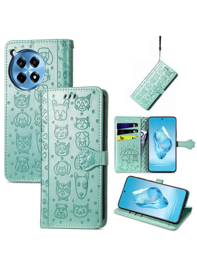 S-TOP Case For OnePlus 12R Cat and Dog Embossed Leather Phone Case - Image 1