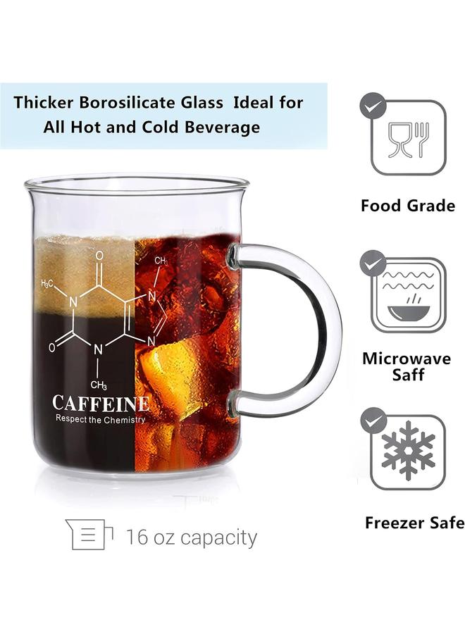 Bluejw Caffeine Beaker Mug, Caffeine Molecule Mug - Chemistry Mug 16 oz Borosilicate Glass Coffee Mugs with Handle and Measuring for Coffee, Latte, Tea or Hot and Cold Beverage - Tea Coffee Mug - Image 3