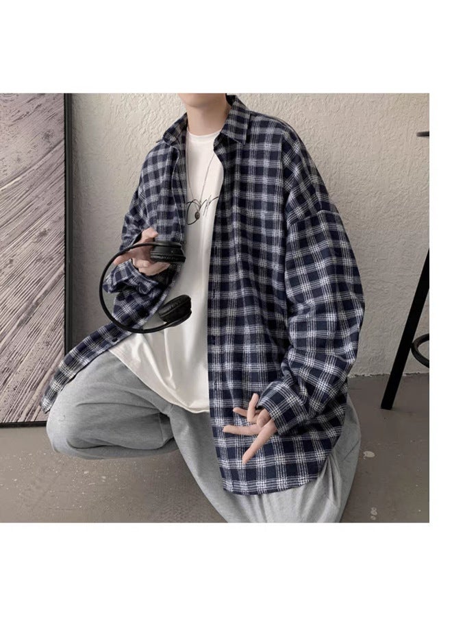 New Long-sleeved Plaid Shirt For Men In Spring And Summer, Layered Men's Retro Hong Kong Style Lazy Style Handsome Loose Shirt