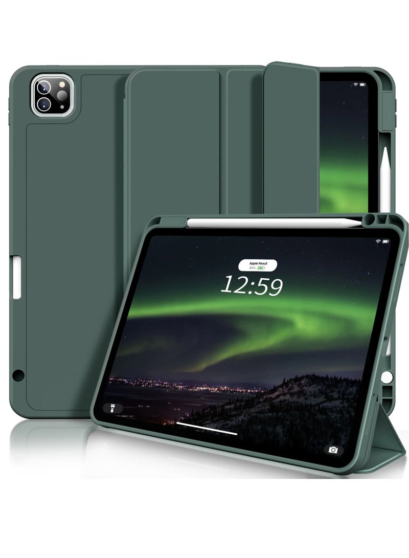 NEW iPad Pro 11 Inch Case (4th/3rd/2nd Gen, 2022/2021/2020) – Trifold Smart Stand, Soft TPU Back, Wireless Pencil Charging, Auto Wake/Sleep, Pencil Holder – Dark Green - Image 1