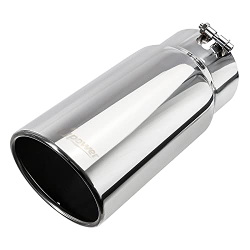 Upower Universal Diesel Trucks Car Exhaust Tip 4 Inch Inlet 6" Outlet 15" Long Stainless Steel Bolt-On - Image 1