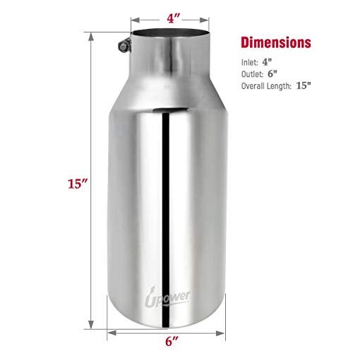 Upower Universal Diesel Trucks Car Exhaust Tip 4 Inch Inlet 6" Outlet 15" Long Stainless Steel Bolt-On - Image 4