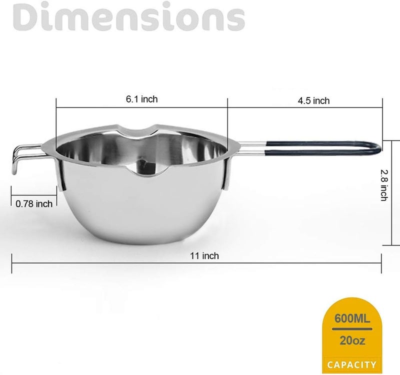 SONGZIMING 600ML Stainless Steel Double Boiler Pot with Heat Resistant Handle For Melting Chocolate, Butter,Candle and Soap Making - Image 2