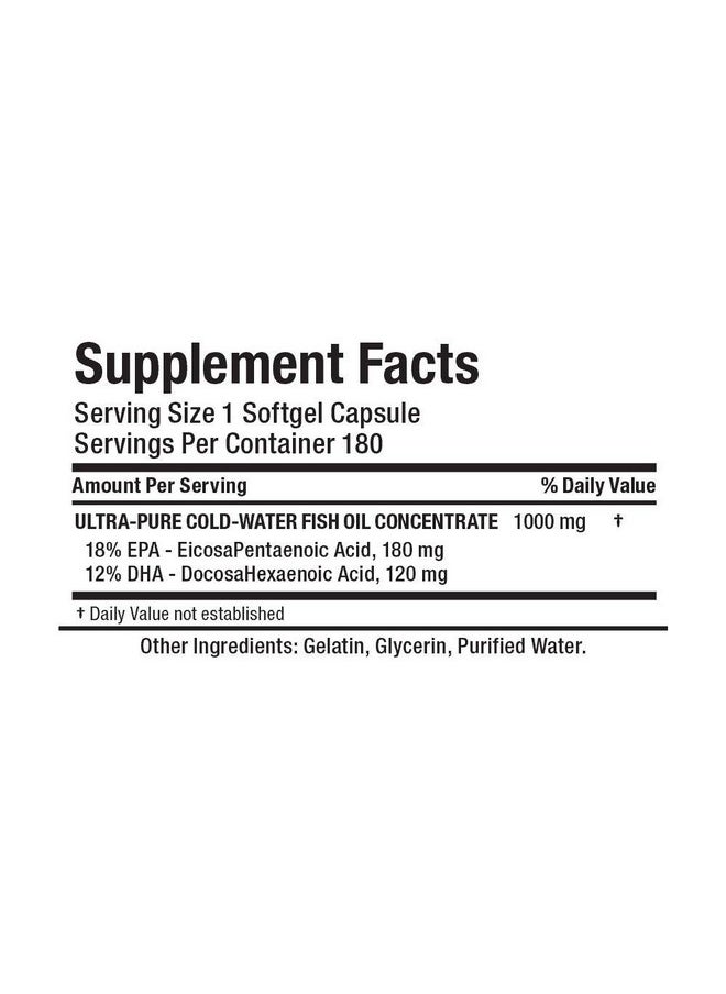 أولماكس نيوتريشن ALLMAX Nutrition أوميغا 3 مركّز زيت السمك النقي للغاية في الماء البارد، 180 قرصًا  - Image 5