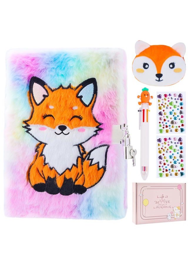 PJDRLLC Fox Diary with Lock, Gift for 8 9 10 Year Old Girl, Secret Diary Journal Notebook with Coin Purse, Multicolored Pen, Stickers, Practical Gift for Birthday Christmas - Image 1