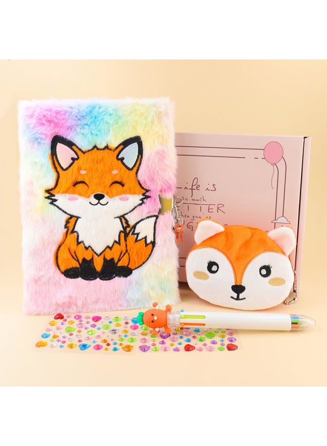 PJDRLLC Fox Diary with Lock, Gift for 8 9 10 Year Old Girl, Secret Diary Journal Notebook with Coin Purse, Multicolored Pen, Stickers, Practical Gift for Birthday Christmas - Image 2