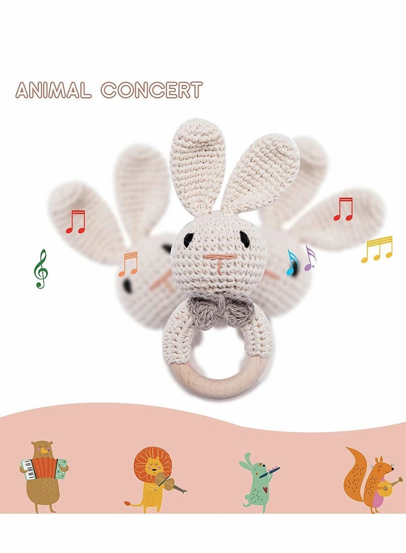 Y&D Wooden Baby Rattle Newborn Crochet Giraffe Toy Natural Wood Teething Ring for Hand Grips Boy Girl First Gift  - Image 3