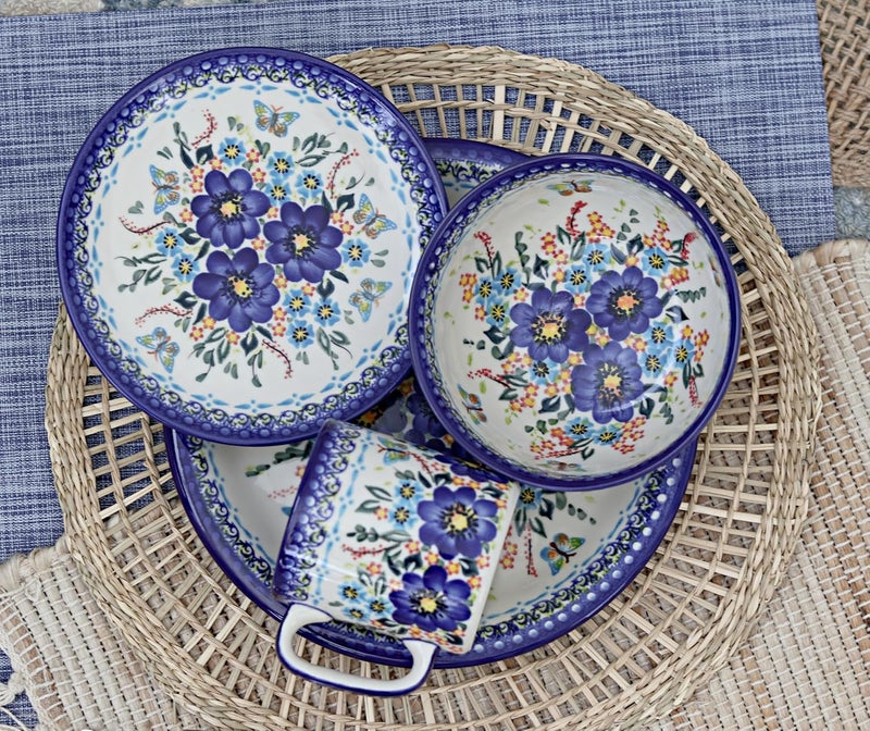 Blue Rose Pottery Blue Rose Polish Pottery Garden of Blue Dinner Plate - Image 2