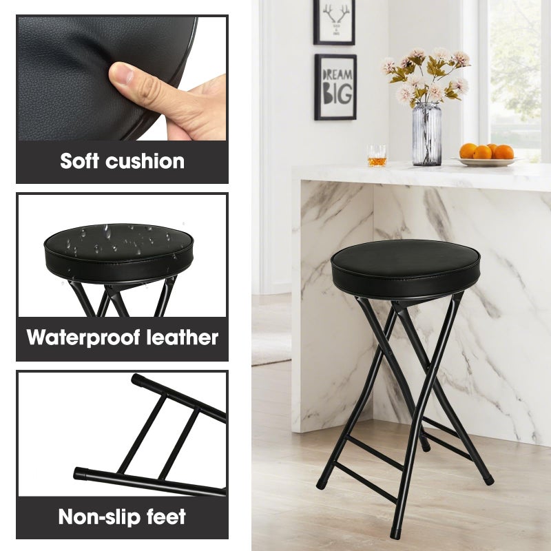 Gluck Plants Folding Stool,24 Inch Foldable Portable Collapsible Height Bar Stool Chair,Adult Tall Leather Padded Chair for Kitchen Living Room Garden Camping Fishing - Image 4