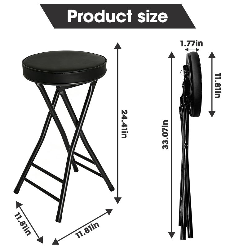 Gluck Plants Folding Stool,24 Inch Foldable Portable Collapsible Height Bar Stool Chair,Adult Tall Leather Padded Chair for Kitchen Living Room Garden Camping Fishing - Image 2