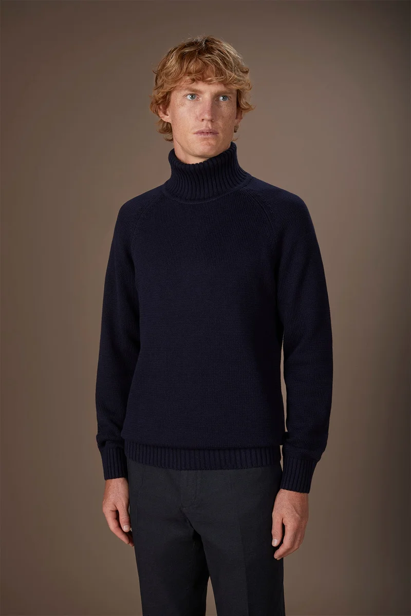 Men's 100% cotton regular fit turtleneck jumper - DK Blue