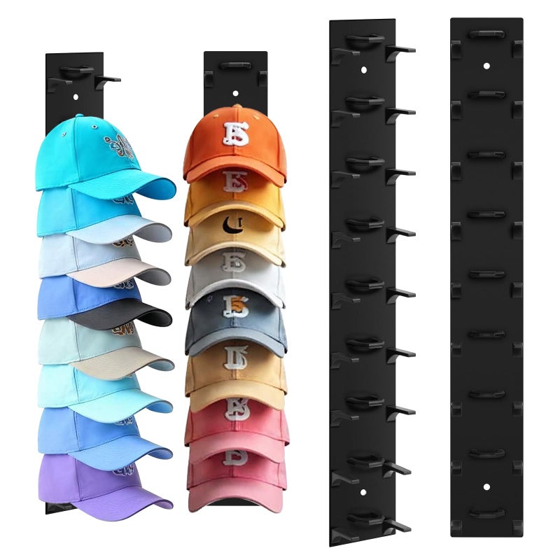 Dntorx Hat Organizer for Baseball Caps 2 Pack Hat Rack for Wall Hold up to 18 Hats Strong Adhesive Hat Hooks Stand Multilayer Hat Hanger Organizer Storage Holder Display for Door Closet BedroomBlack - Image 2