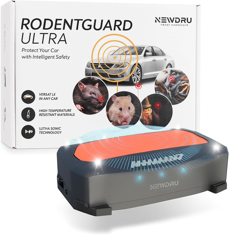 NEWDRU Ultrasonic Rat Repellent for Car, Rodent Repellent for Car with 4 Strobe Light, Car Rat Protection Device to Protect Wires in Car, Bike, Engine, Permanent Solution for Rats, Mice, Squirrels - - Image 1