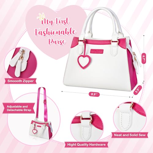 Shemira Play Purse for Little Girls Princess Pretend Toys for Kids 3 4 5 6 7 8 Years Old Christmas Birthday Gift for Girls Age 35 46 68 Toddler Purse with Accessories Kids Toy Purse White - Image 5