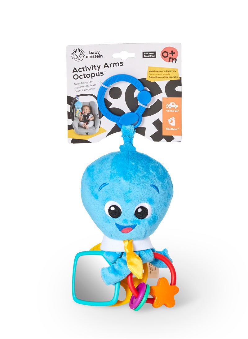 Baby Einstein - Activity Arms Octopus Take-Along Toy, BPA Free, Clip on Stroller Toy with Rattle and Mirror, Age Newborn +, Blue - Image 1
