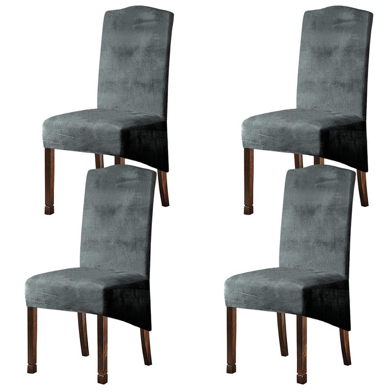 Velvet Plush XL Dining Chair Covers Stretch Chaircover Spandex High Chairs Protector Covers Seat Slipcover with Elastic Band for Dining RoomWedding Ceremony Banquet Light Grey Set of 4