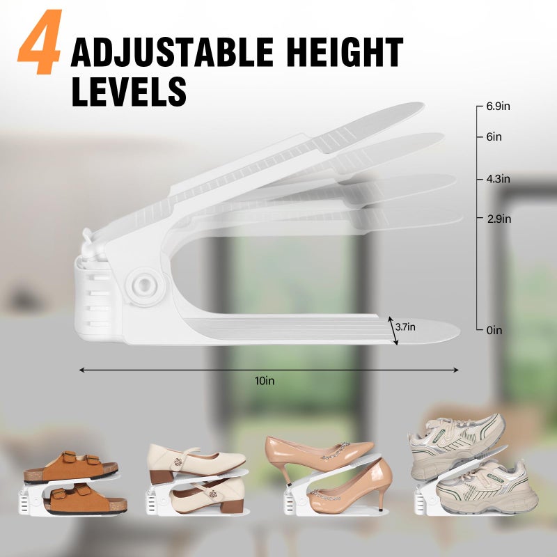TOPNEW 20 Pack Shoe Slots Organizer Shoe Stacker for a Pair of Shoes 4 Levels Adjustable 50% Shoe Space Saver Double Layer Shoe Rack Organizer for Closet (White) - Image 4