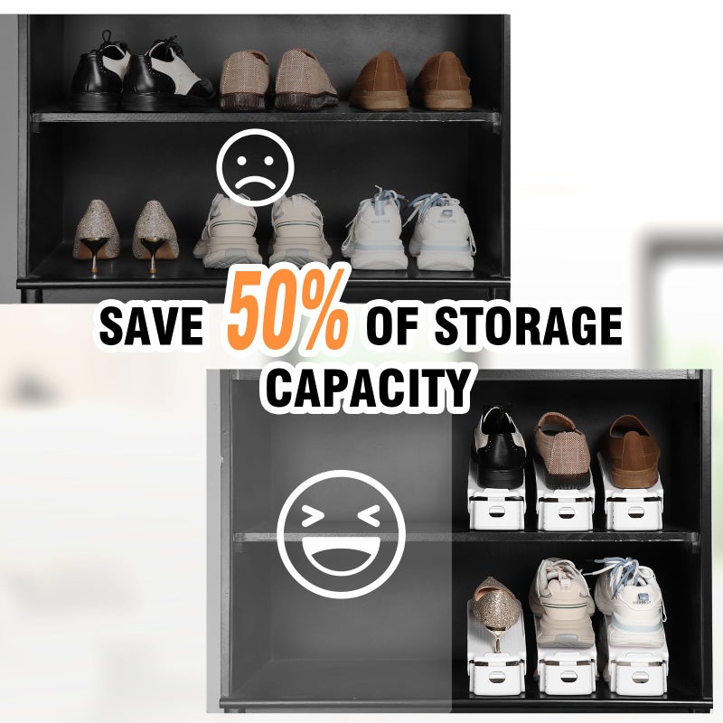 TOPNEW 20 Pack Shoe Slots Organizer Shoe Stacker for a Pair of Shoes 4 Levels Adjustable 50% Shoe Space Saver Double Layer Shoe Rack Organizer for Closet (White) - Image 5